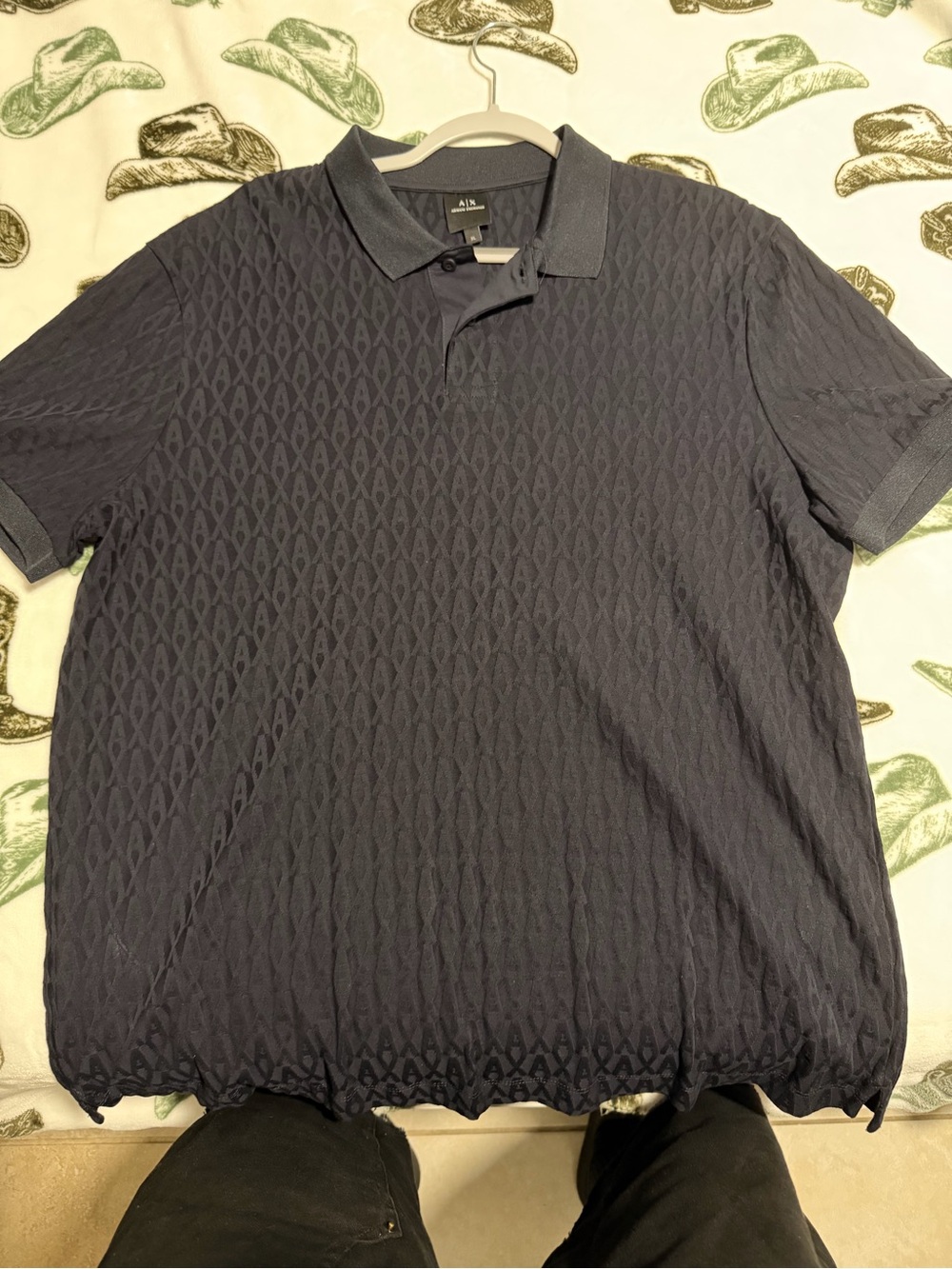 A/X Armani Exchange Navy Diamond-Textured Polo